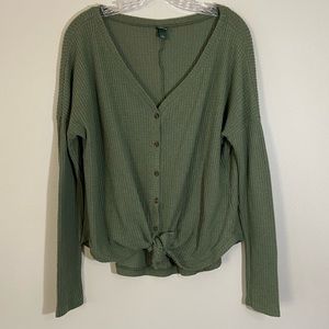 Green waffle knit long sleeve